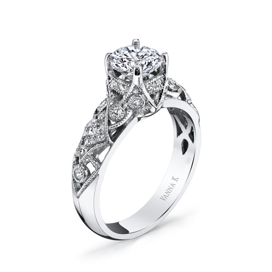 18K WHITE GOLD HALO DIAMOND ENGAGEMENT RING