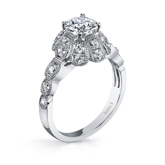 18K WHITE GOLD HALO DIAMOND ENGAGEMENT RING