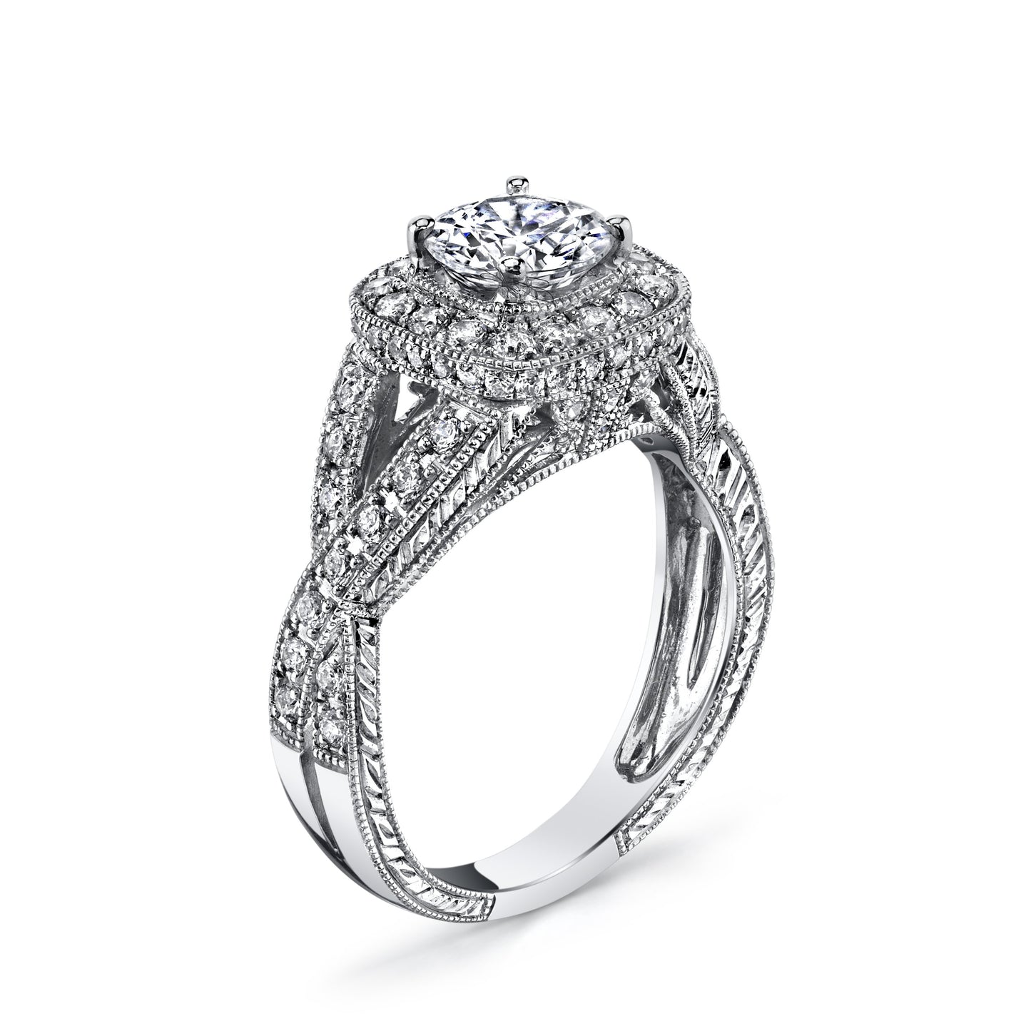 18K WHITE GOLD HALO DIAMOND ENGAGEMENT RING