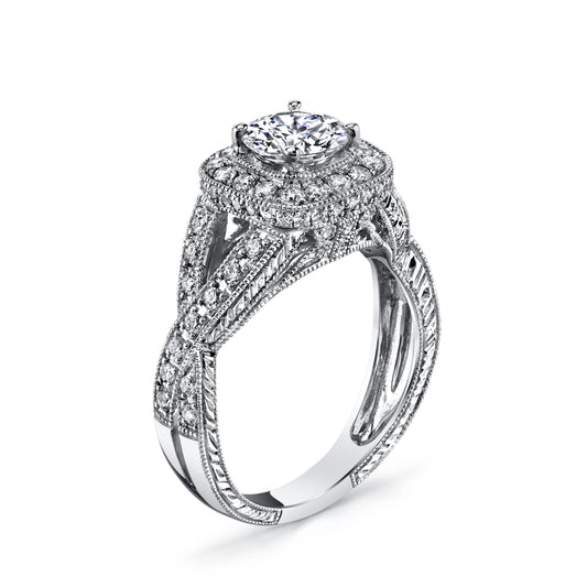 18K WHITE GOLD HALO DIAMOND ENGAGEMENT RING