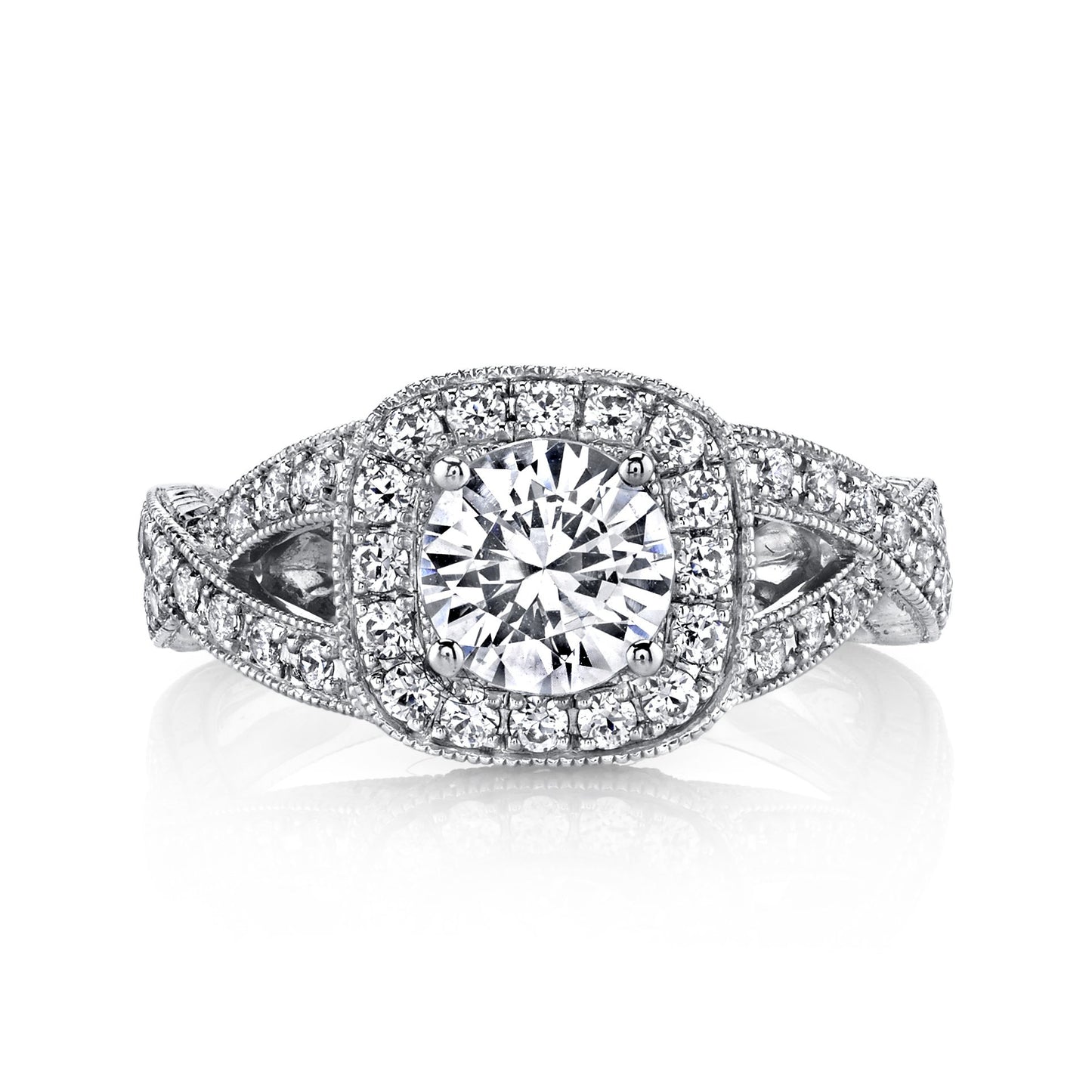 18K WHITE GOLD HALO DIAMOND ENGAGEMENT RING