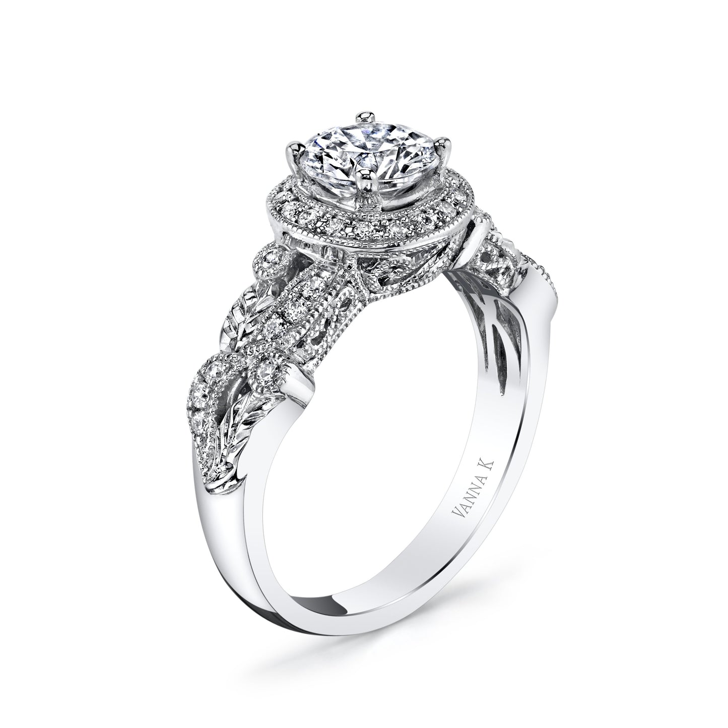 18K WHITE GOLD HALO DIAMOND ENGAGEMENT RING