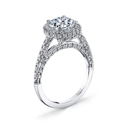 18K WHITE GOLD HALO DIAMOND ENGAGEMENT RING