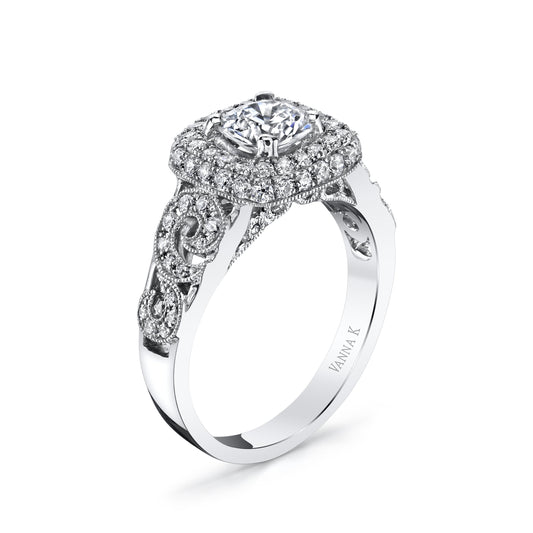 18K WHITE GOLD HALO DIAMOND ENGAGEMENT RING