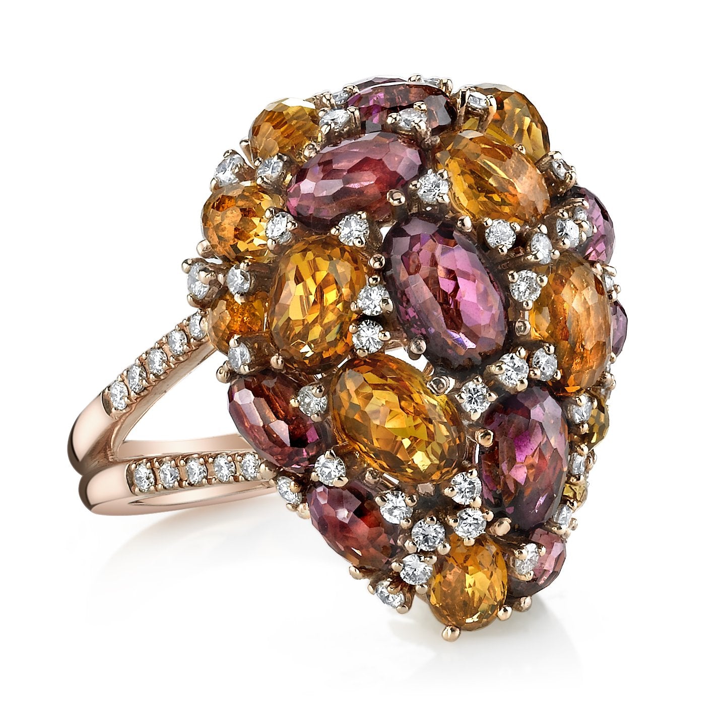 18K ROSE GOLD FASHION DIAMOND CITRINE AND TOURMALINE RING