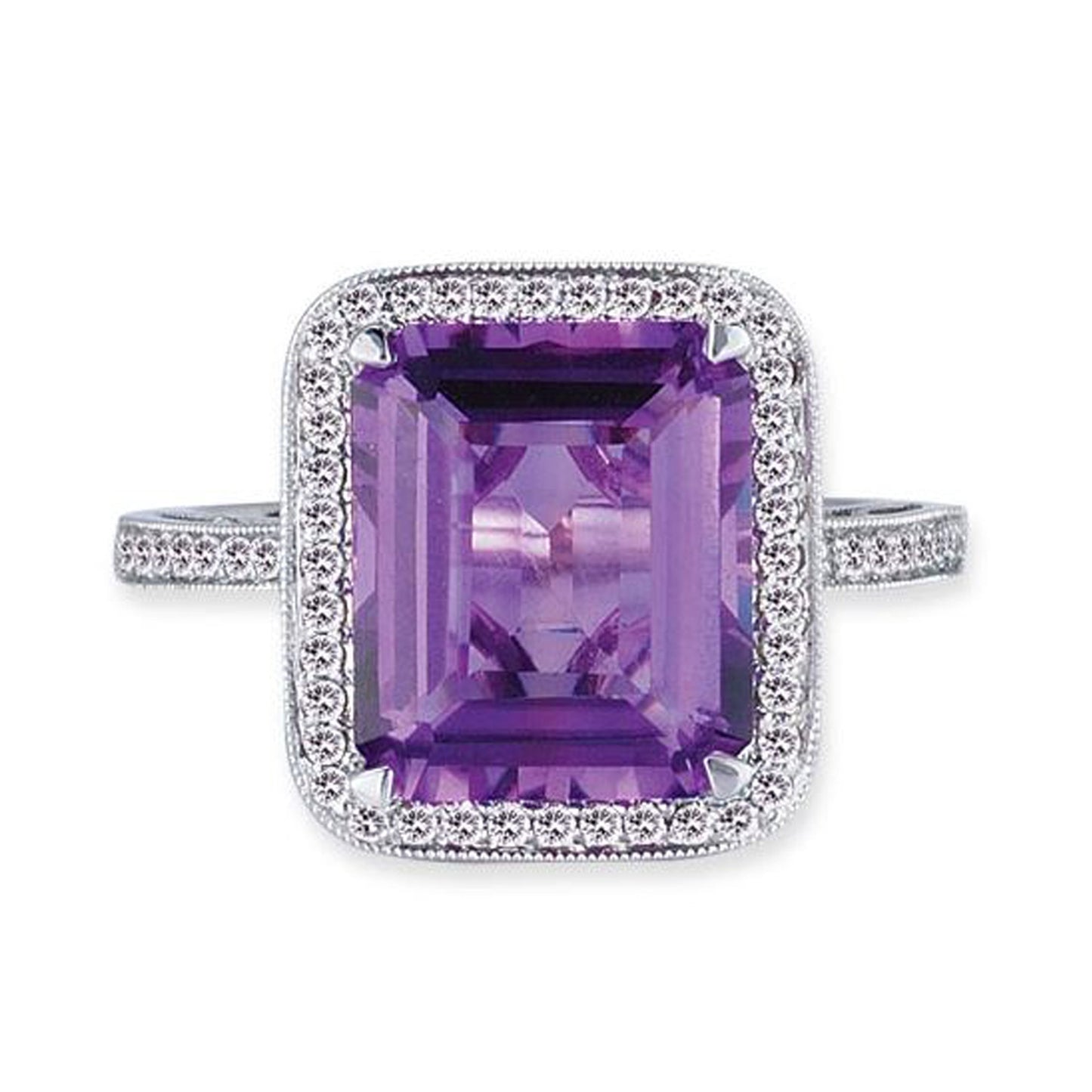 18L WHITE GOLD RING WITH DIAMONDS AND AMETHYST