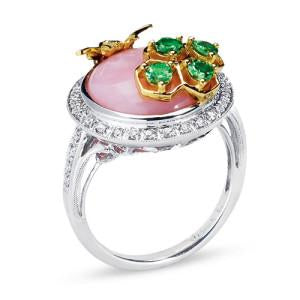 18K TWO TONE DIAMOND RING WITH OPAL TSAVORITE AND AGATE