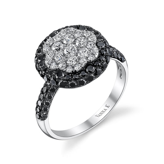 18K WHITE GOLD BLACK AND WHITE DIAMOND FASHION RING