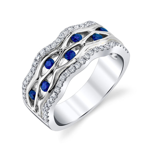 14K WHITE GOLD DIAMOND AND SAPPHIRE FASHION RING