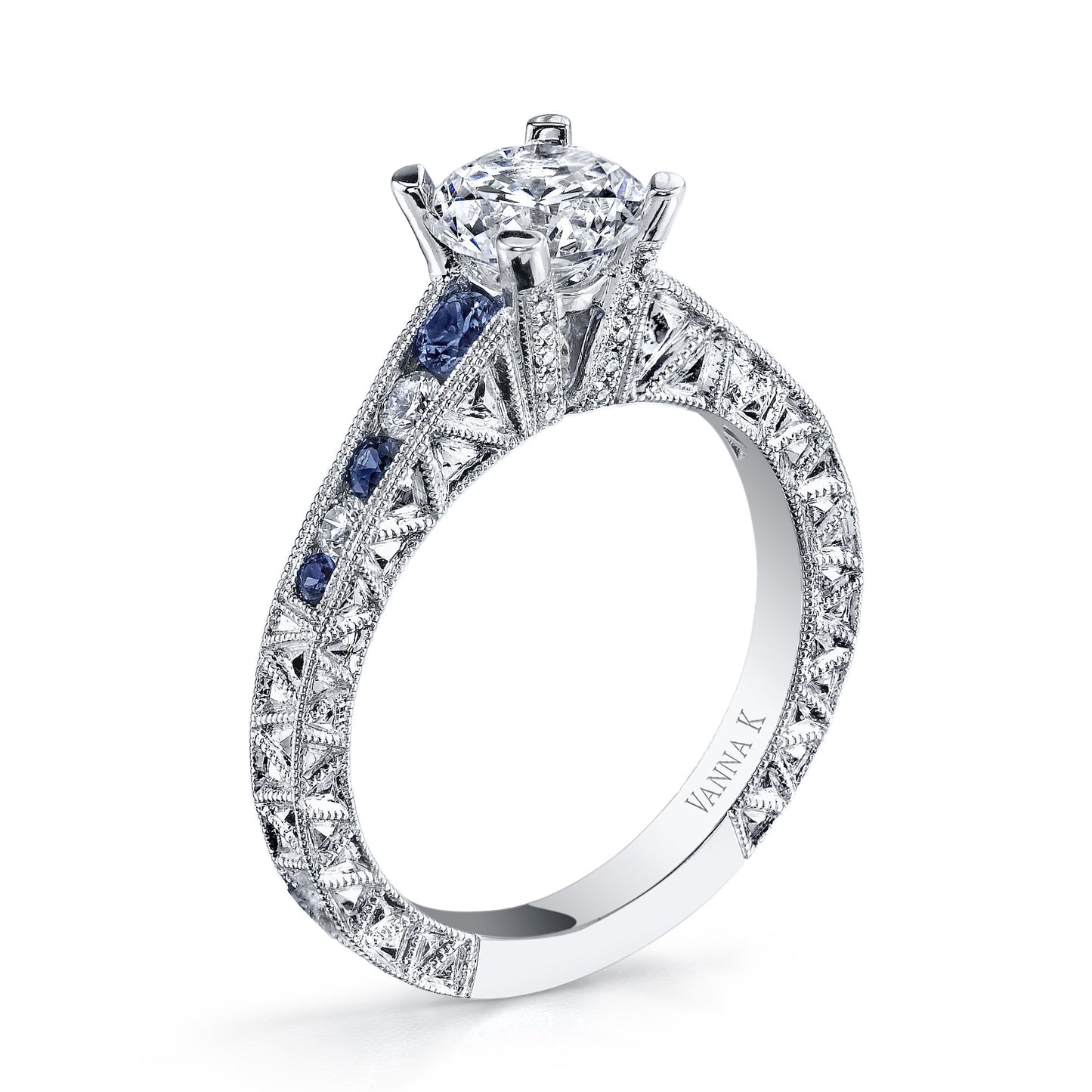 18K WHITE GOLD DIAMOND AND SAPPHIRE ENGAGEMENT RING