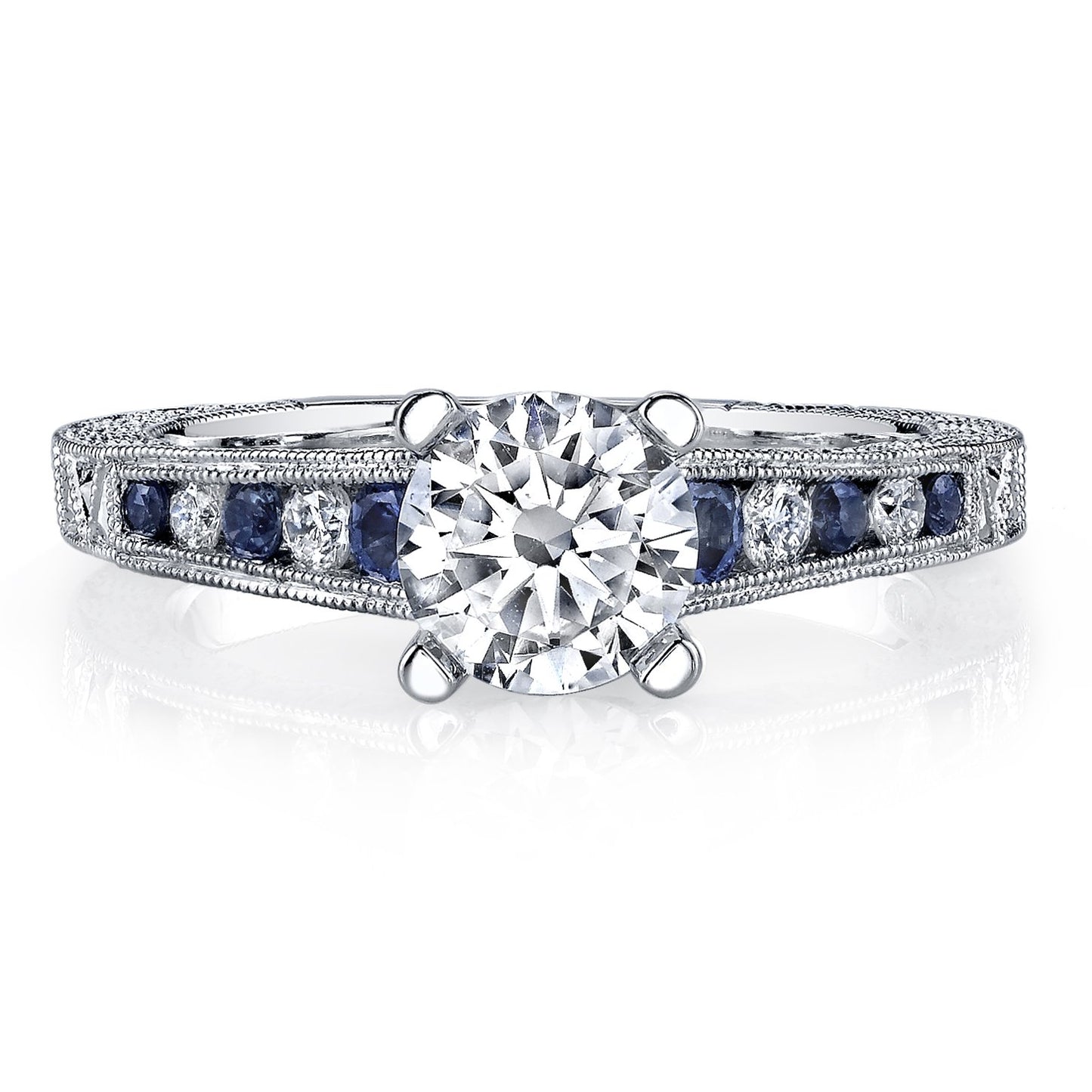 18K WHITE GOLD DIAMOND AND SAPPHIRE ENGAGEMENT RING