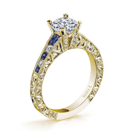 18K YELLOW GOLD DIAMOND AND SAPPHIRE ENGAGEMENT RING