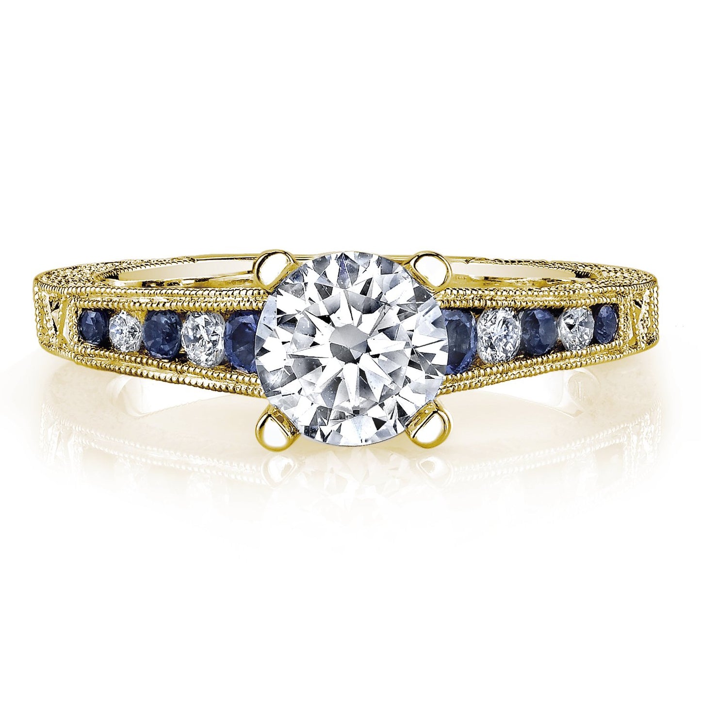 18K YELLOW GOLD DIAMOND AND SAPPHIRE ENGAGEMENT RING