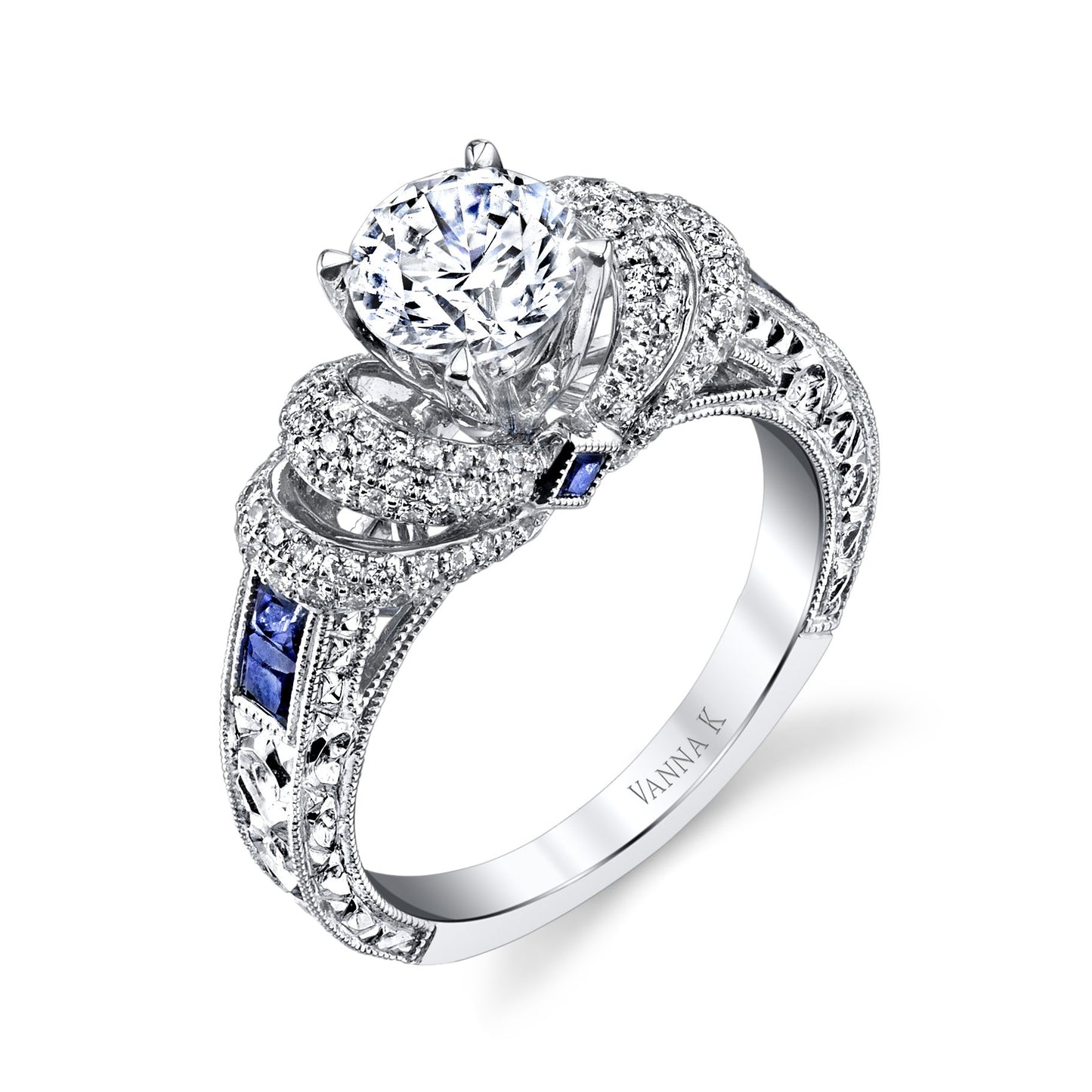 18K WHITE GOLD DIAMOND AND SAPPHIRE ENGAGEMENT RING