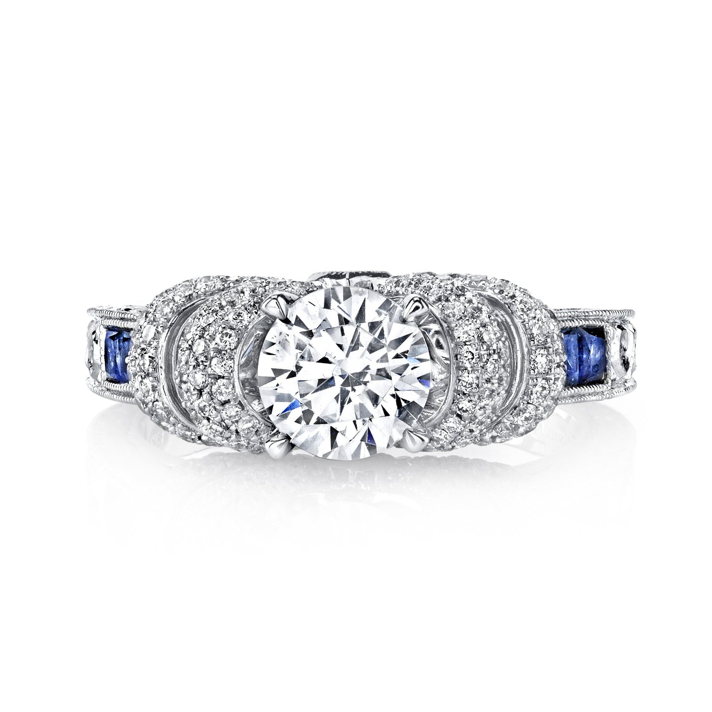 18K WHITE GOLD DIAMOND AND SAPPHIRE ENGAGEMENT RING