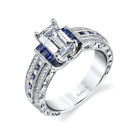 18K WHITE GOLD DIAMOND AND SAPPHIRE ENGAGEMENT RING