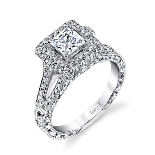 18K WHITE GOLD HALO DIAMOND ENGAGEMENT RING