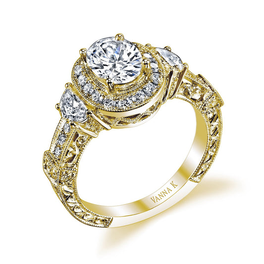 18K YELLOW GOLD HALO DIAMOND ENGAGEMENT RING