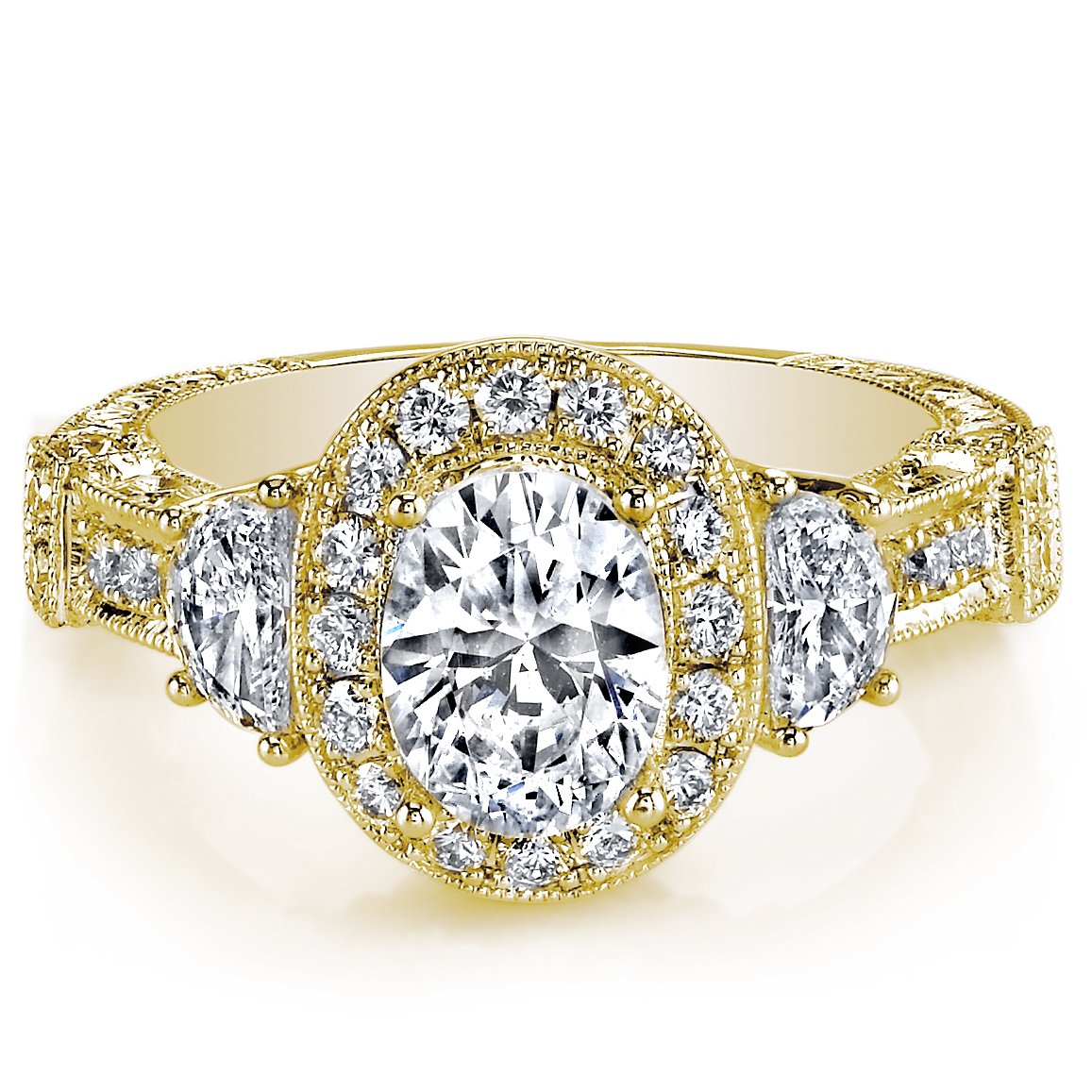 18K YELLOW GOLD HALO DIAMOND ENGAGEMENT RING