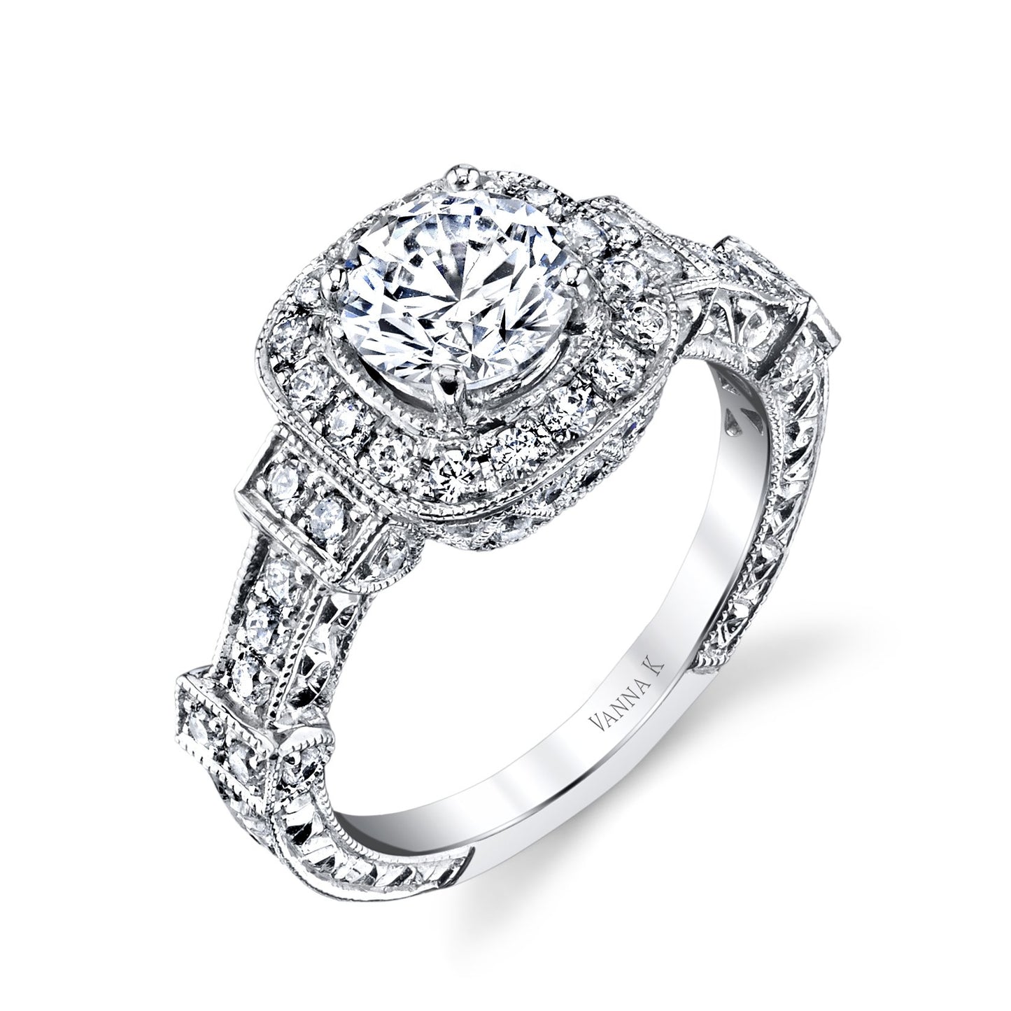 18K WHITE GOLD HALO DIAMOND ENGAGEMENT RING