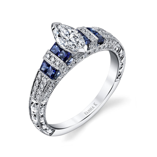 18K WHITE GOLD DIAMOND AND SAPPHIRE ENGAGEMENT RING