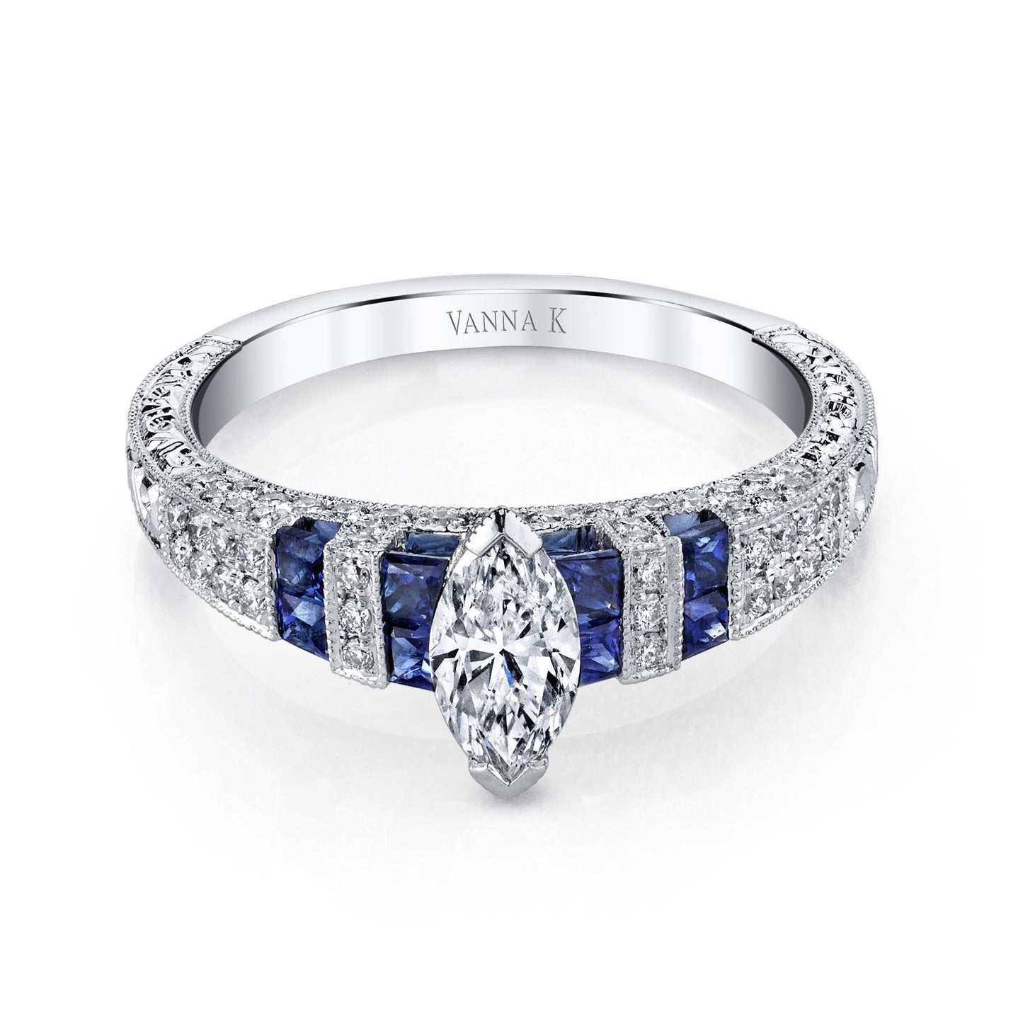 18K WHITE GOLD DIAMOND AND SAPPHIRE ENGAGEMENT RING