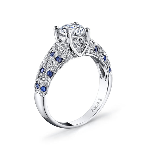 18K WHITE GOLD DIAMOND AND SAPPHIRE ENGAGEMENT RING