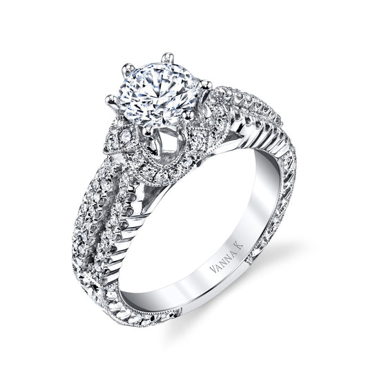 18K WHITE GOLD HALO DIAMOND ENGAGEMENT RING