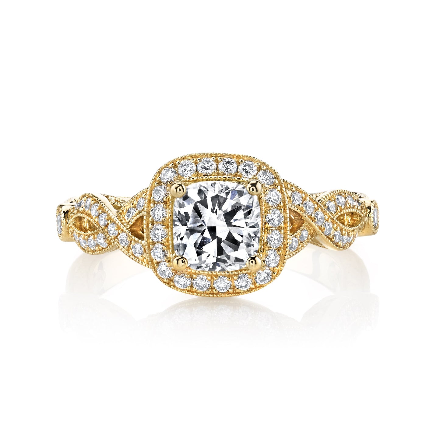 18K YELLOW GOLD HALO DIAMOND ENGAGEMENT RING