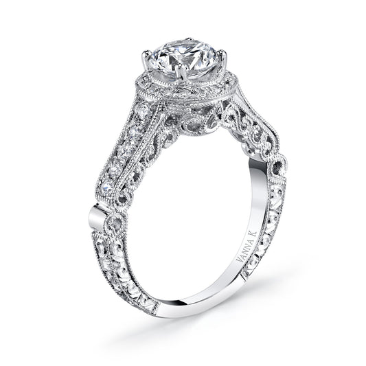 18K WHITE GOLD HALO DIAMOND ENGAGEMENT RING