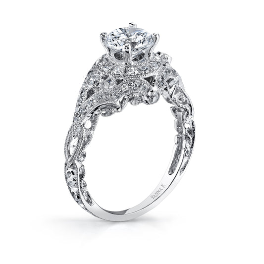 18K WHITE GOLD HALO DIAMOND ENGAGEMENT RING