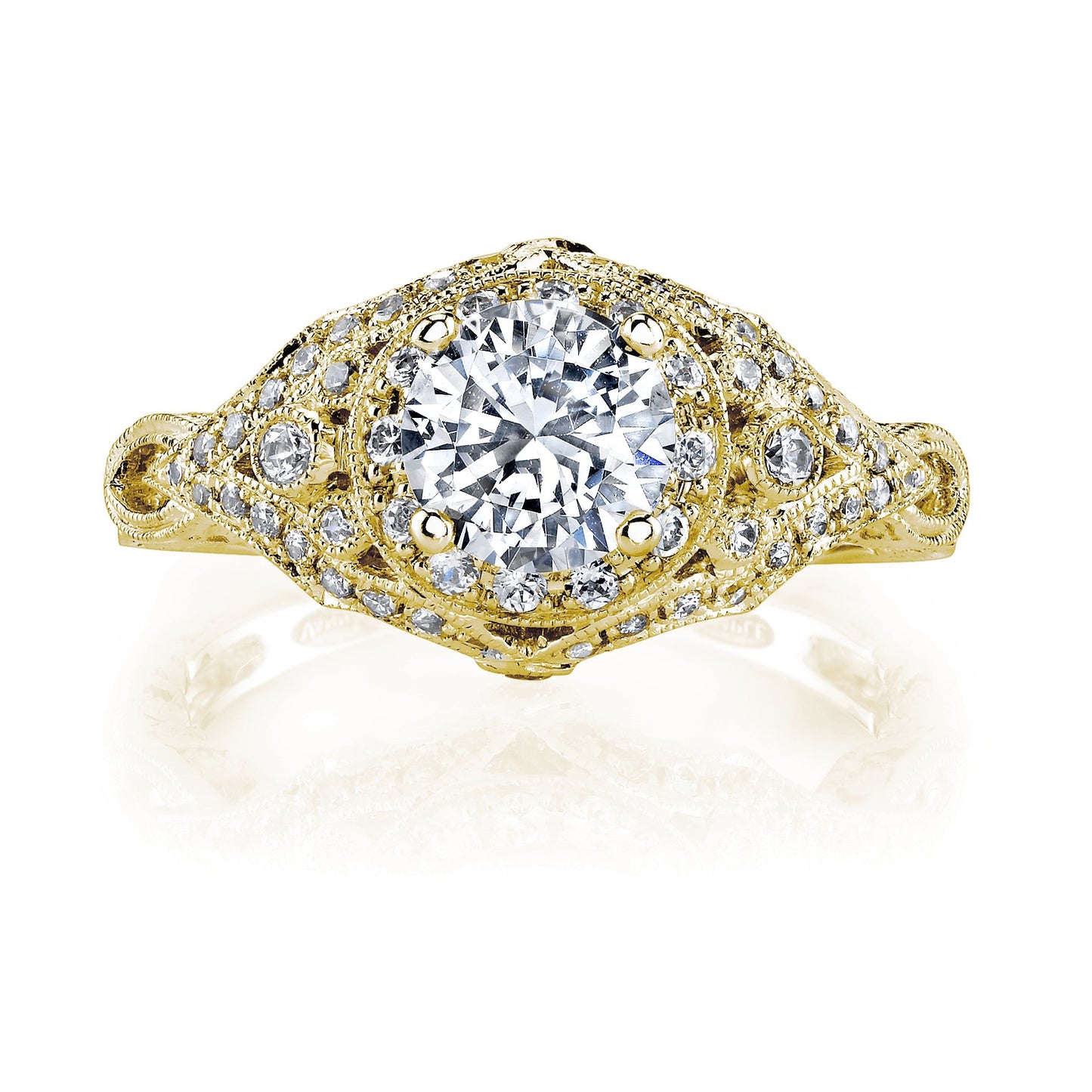 18K YELLOW GOLD HALO DIAMOND ENGAGEMENT RING