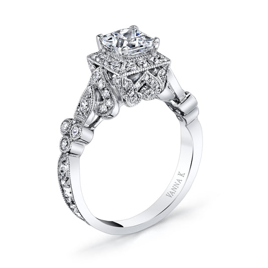 18K WHITE GOLD HALO DIAMOND ENGAGEMENT RING