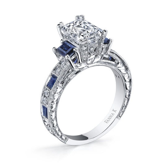 18K WHITE GOLD DIAMOND AND SAPPHIRE ENGAGEMENT RING