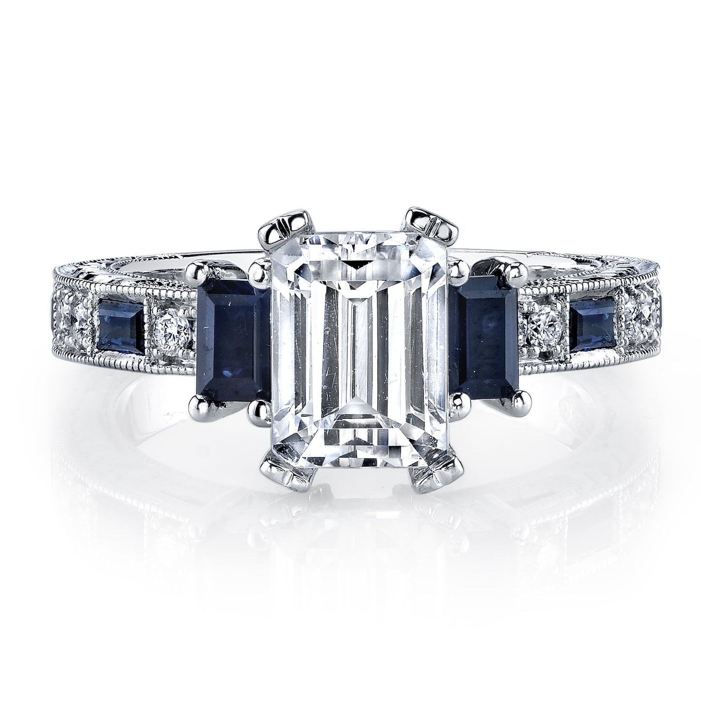 18K WHITE GOLD DIAMOND AND SAPPHIRE ENGAGEMENT RING