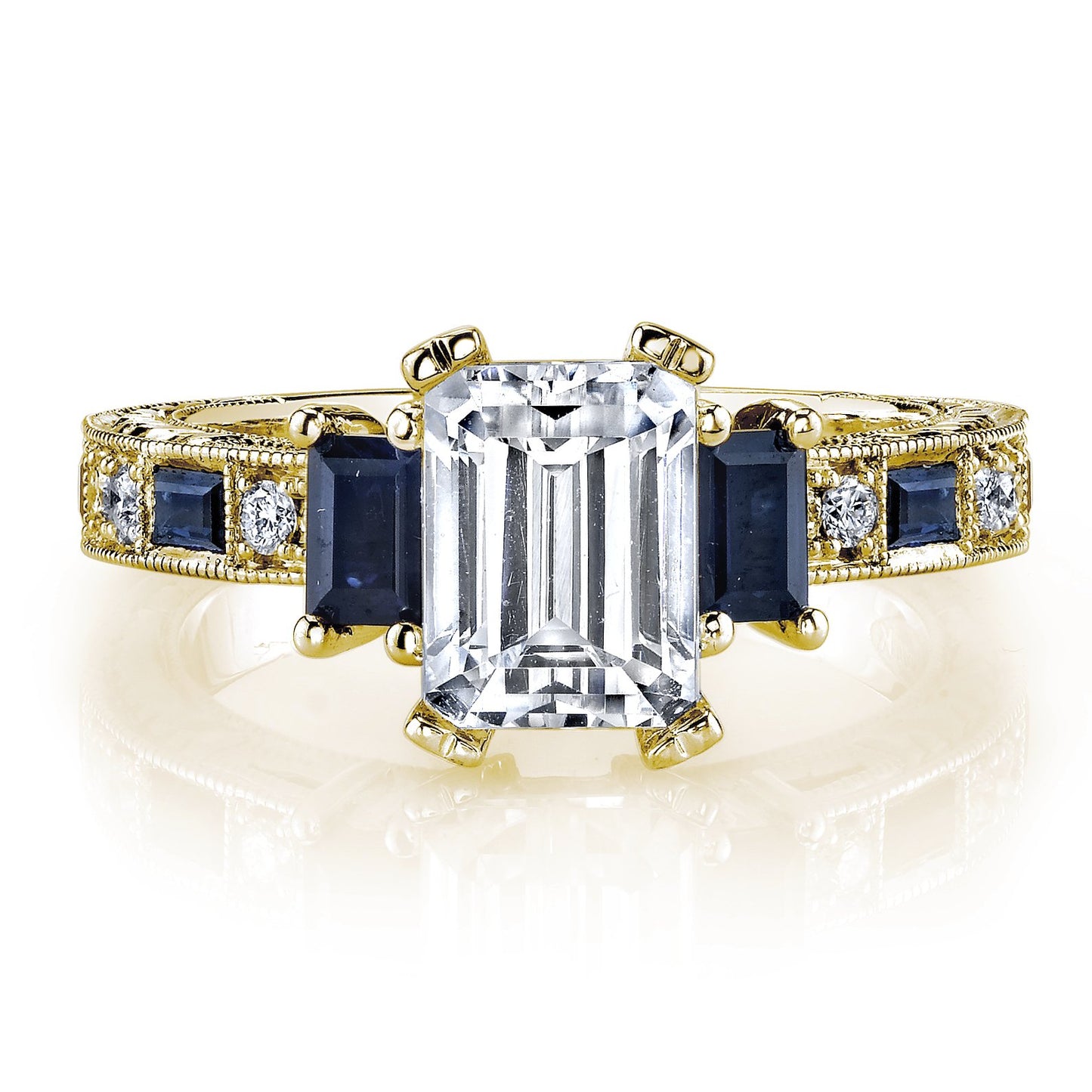 18K YELLOW GOLD DIAMOND AND SAPPHIRE ENGAGEMENT RING