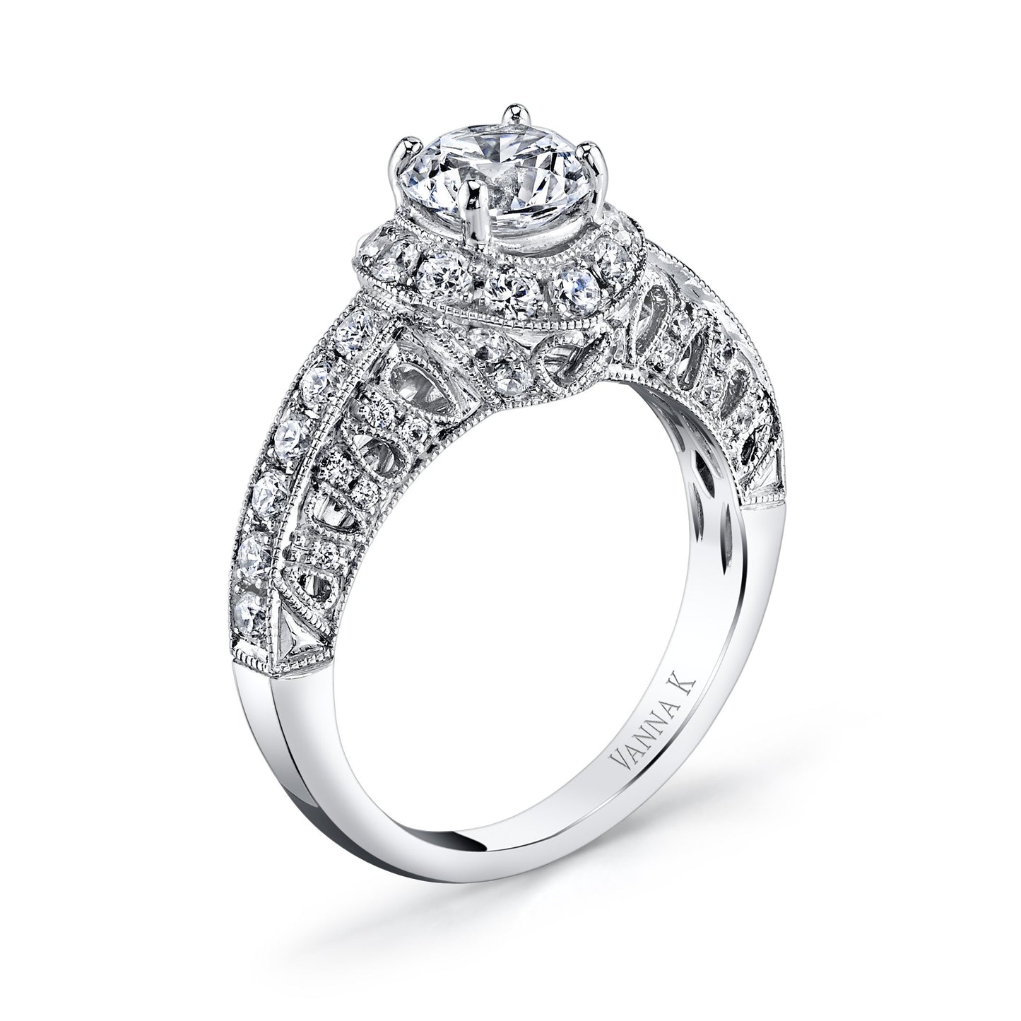 18K WHITE GOLD HALO DIAMOND ENGAGEMENT RING