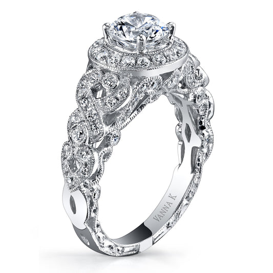 18K WHITE GOLD HALO DIAMOND ENGAGEMENT RING