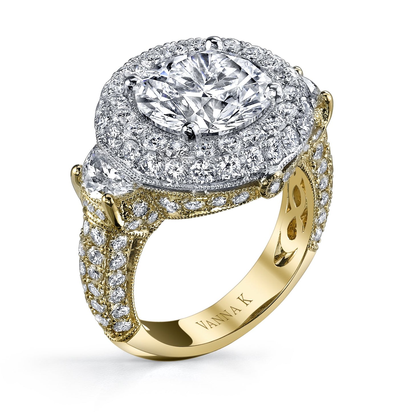 18K TWO TONE HALO DIAMOND ENGAGEMENT RING