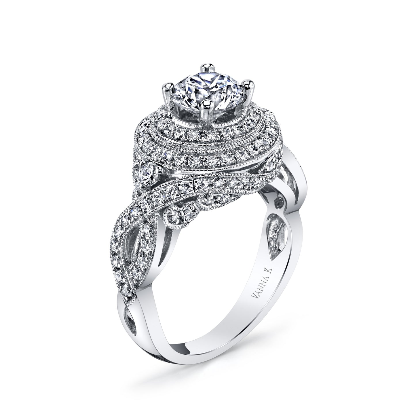 18K WHITE GOLD DOUBLE HALO DIAMOND ENGAGEMENT RING