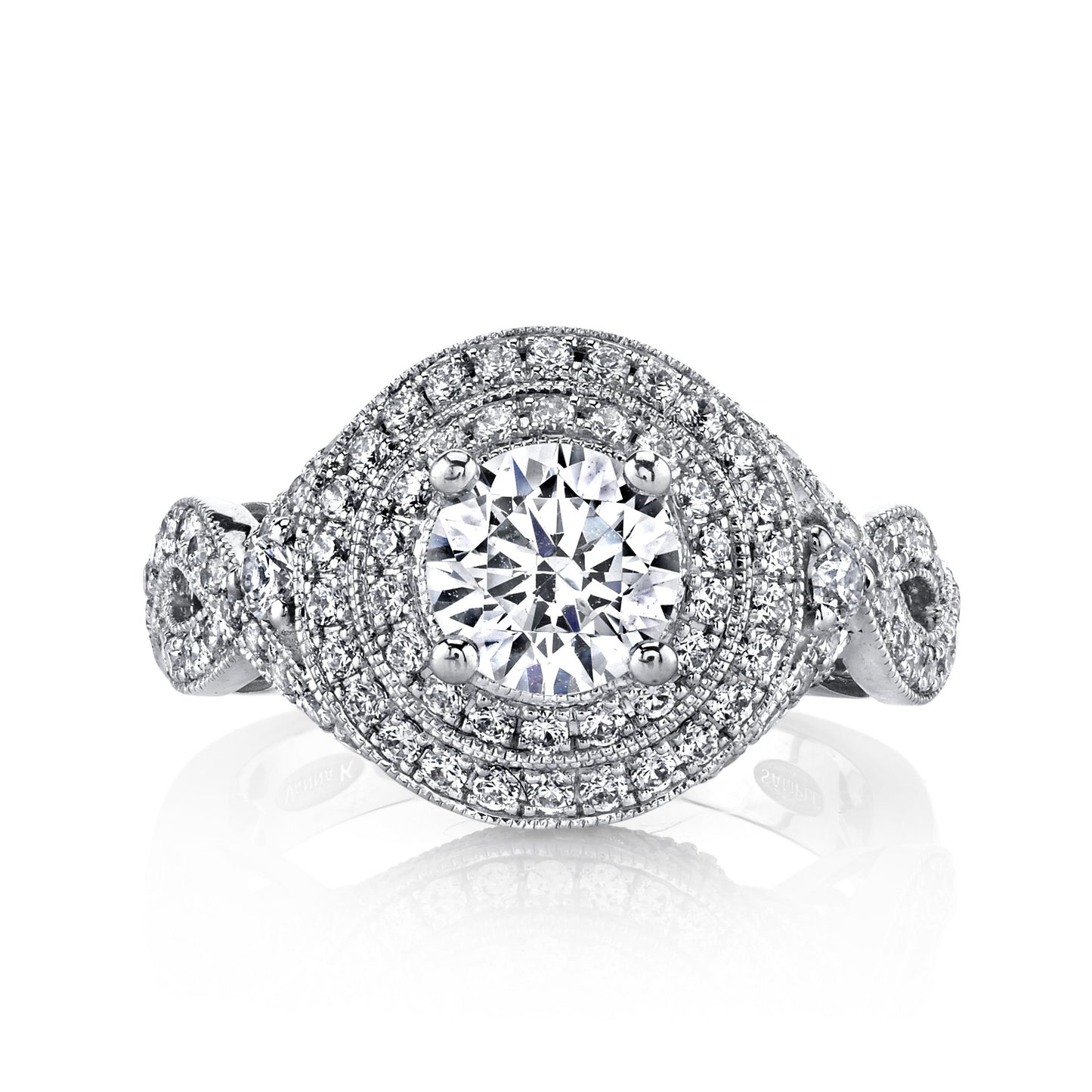 18K WHITE GOLD DOUBLE HALO DIAMOND ENGAGEMENT RING