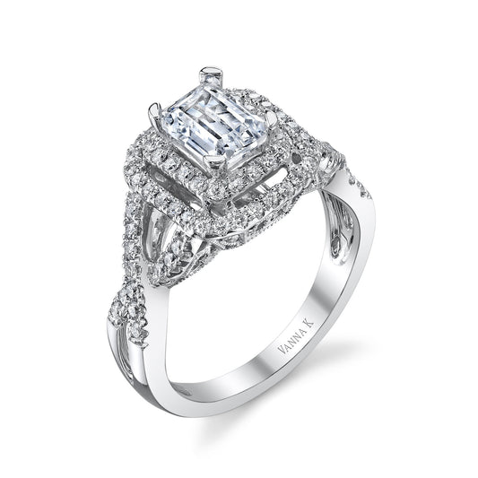 18K WHITE GOLD HALO DIAMOND ENGAGEMENT RING