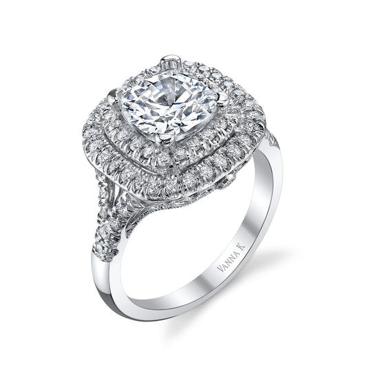 18K WHITE GOLD HALO DIAMOND ENGAGEMENT RING