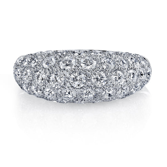 18K WHITE GOLD DIAMOND PAVE DOMED SHAPED RING