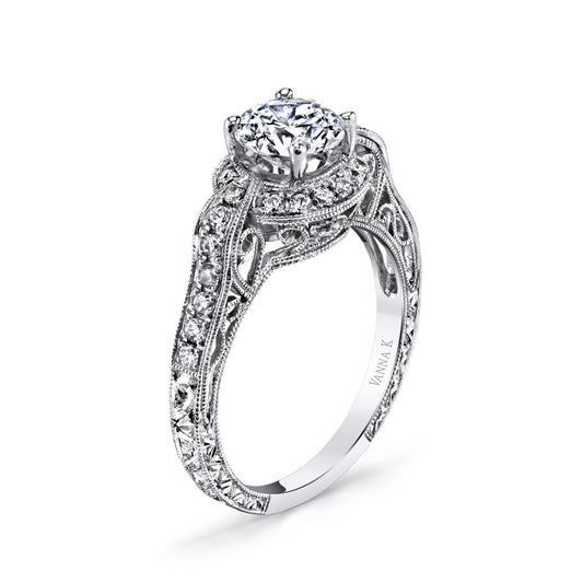 18K WHITE GOLD HALO DIAMOND ENGAGEMENT RING