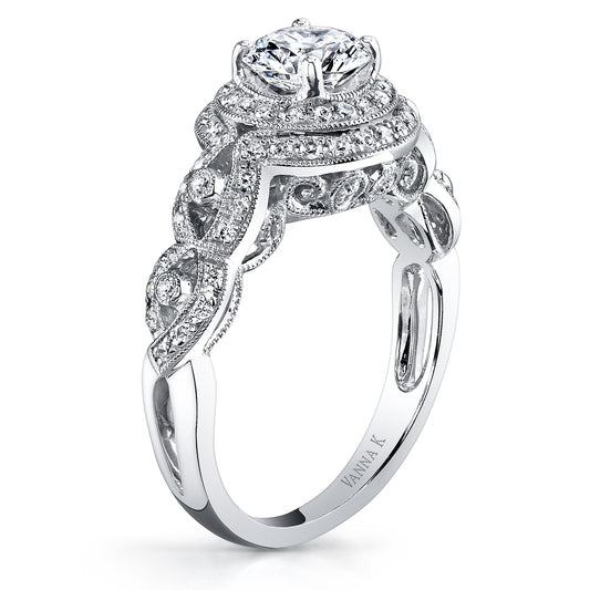 18K WHITE GOLD DOUBLE HALO DIAMOND ENGAGEMENT RING