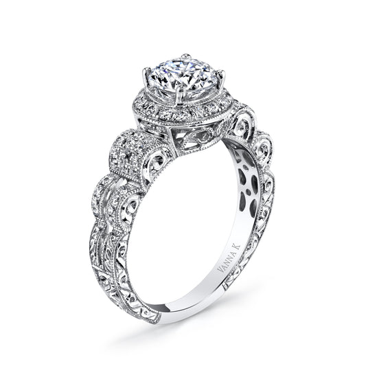 18K WHITE GOLD  HALO DIAMOND ENGAGEMENT RING