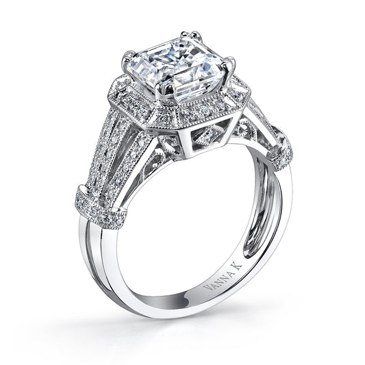 18K WHITE GOLD HALO DIAMOND ENGAGEMENT RING