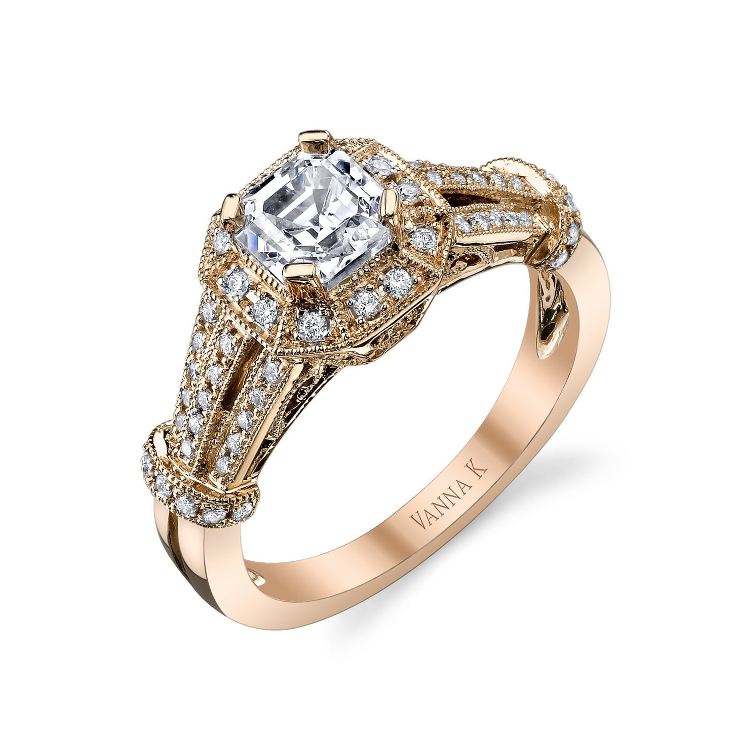 18K ROSE GOLD HALO DIAMOND ENGAGEMENT RING