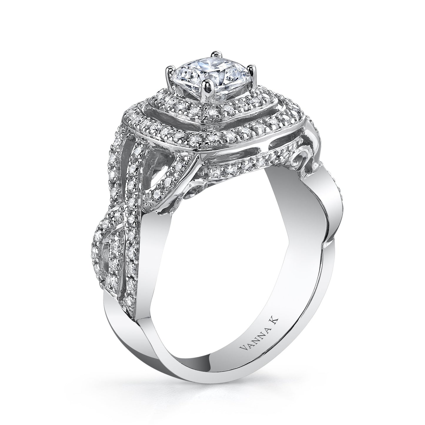 18K WHITE GOLD DOUBLE HALO DIAMOND ENGAGEMENT RING